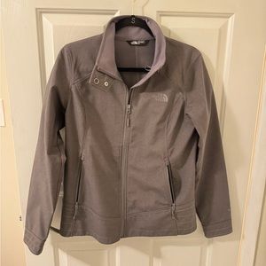 Women’s Medium North Face jacket, heather grey / plum color, like new!